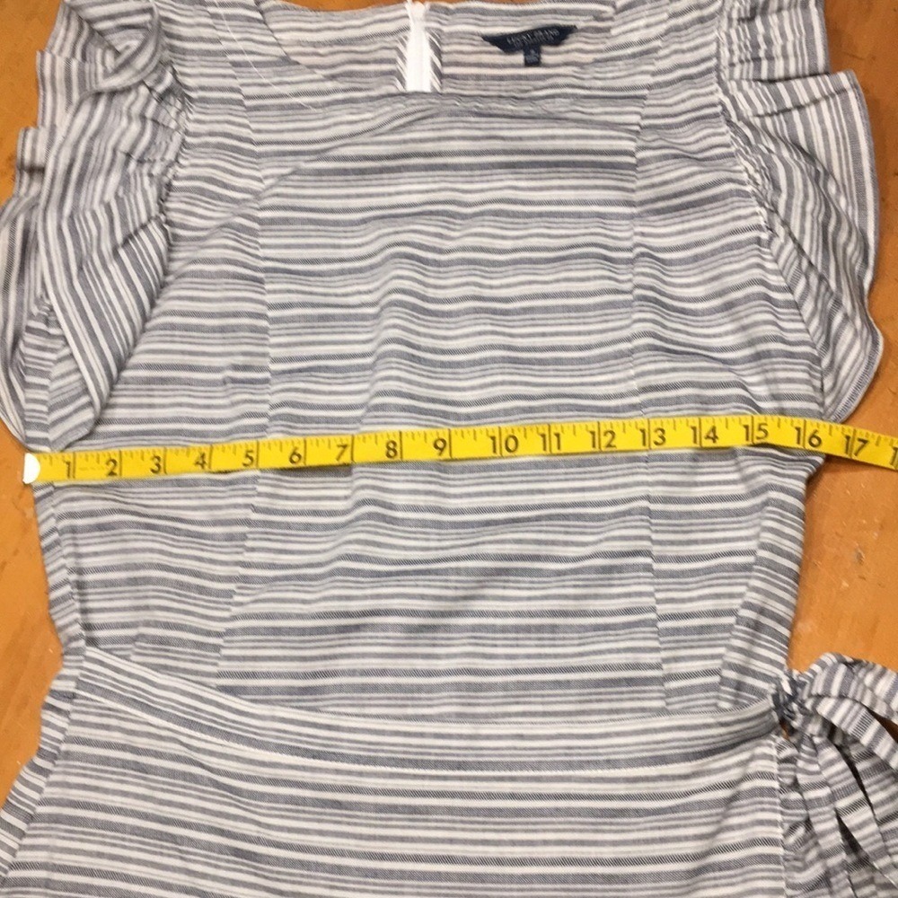 Lucky Brand Preppy Black White Striped Ruffle Faux Wrap Cotton Dress Cottagecore - Picture 5 of 9